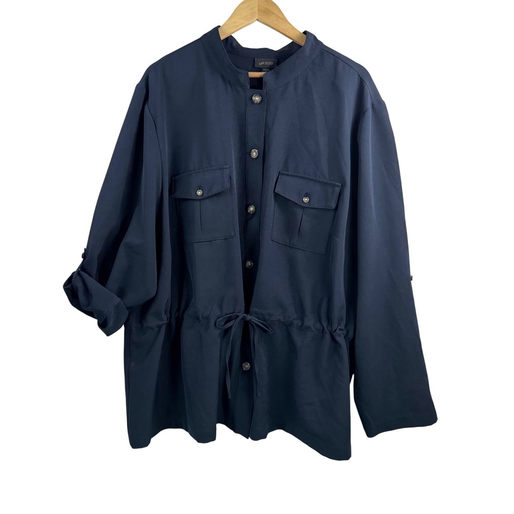 J. Jill Wearever Utility Jacket sz 4X Navy Blue Drawstring waist‎ athleisure